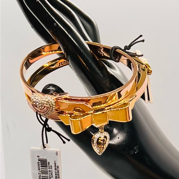 NWT Juicy Couture Bow & Heart Pave Bangle Set of 2 - Picture 8 of 9